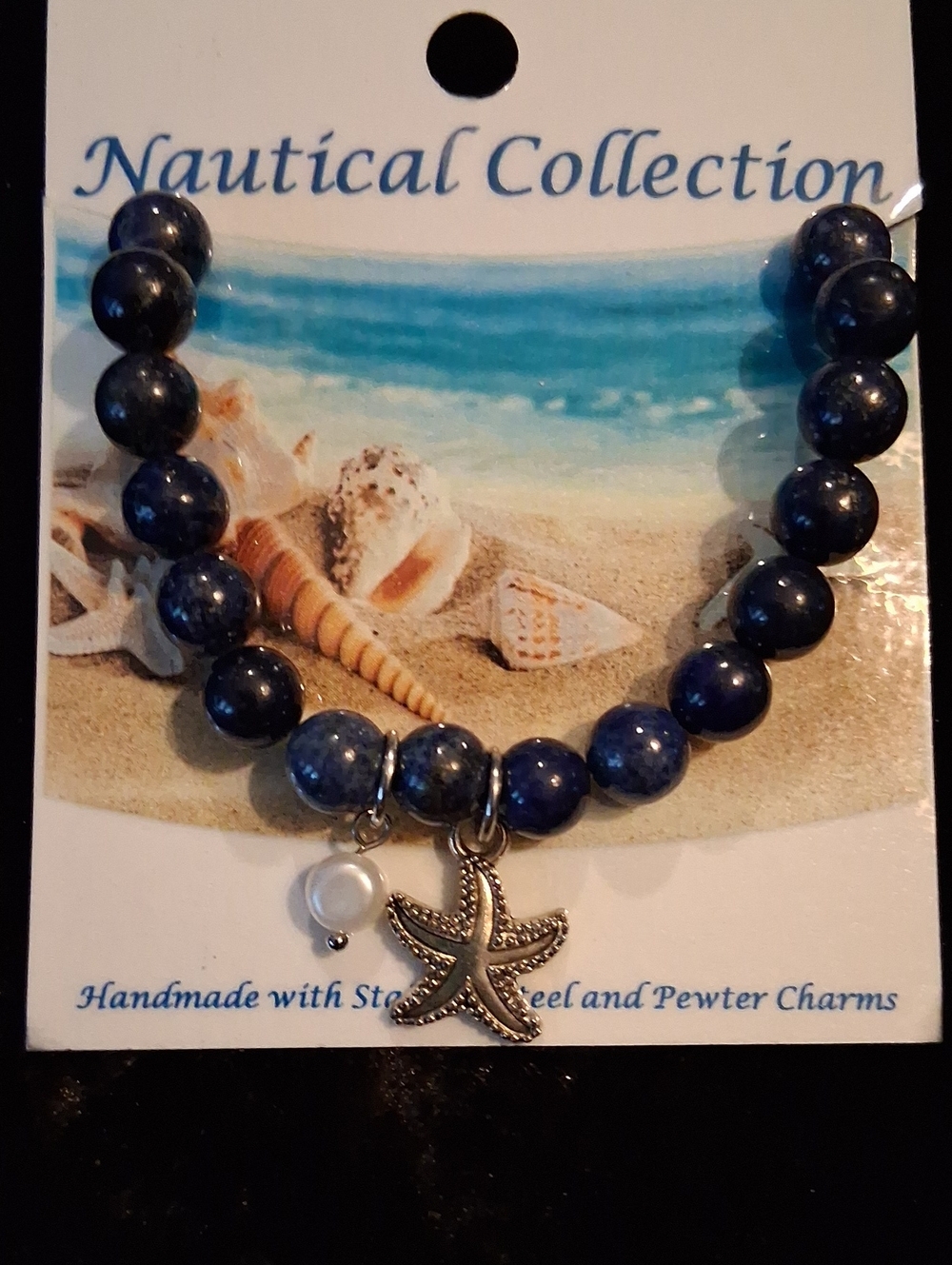 Navy Blue Beaded Bracelet with Starfish Charm
